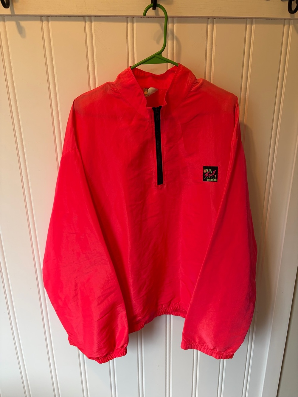 Vintage 90s Surf Style Windbreaker Pullover Jacket Pink One Size USA Made
